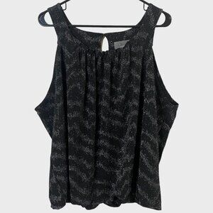 Anthropology Carly Shimmer Tank Top Women's Size Large Black Metallic Glitter